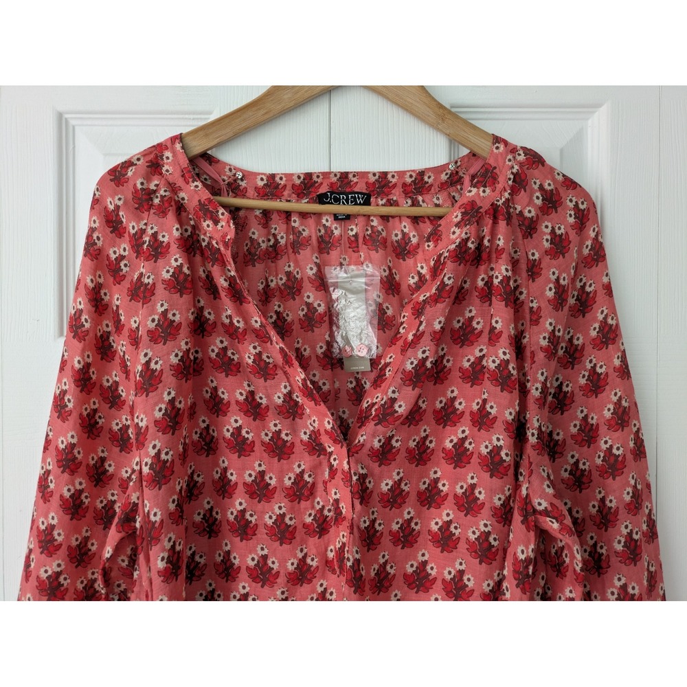 J.‎ Crew Cabana Min Dress in Block Print Ramie Size L Coral Multi NWT $198 CI921 - Picture 2 of 7
